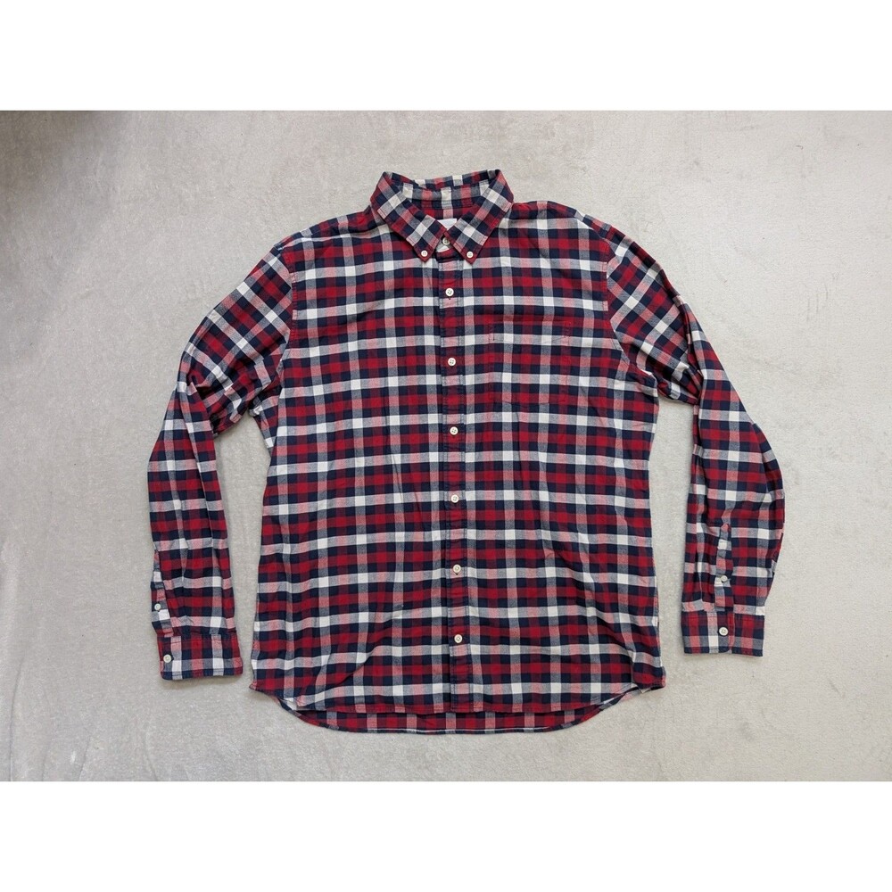 Men's Gap Shirt Size XL Standard Fit Long Sleeve Red Blue Plaid Button Down